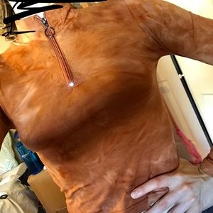 Super Cute Tie-Dye Orange Long Sleeve Crop Top